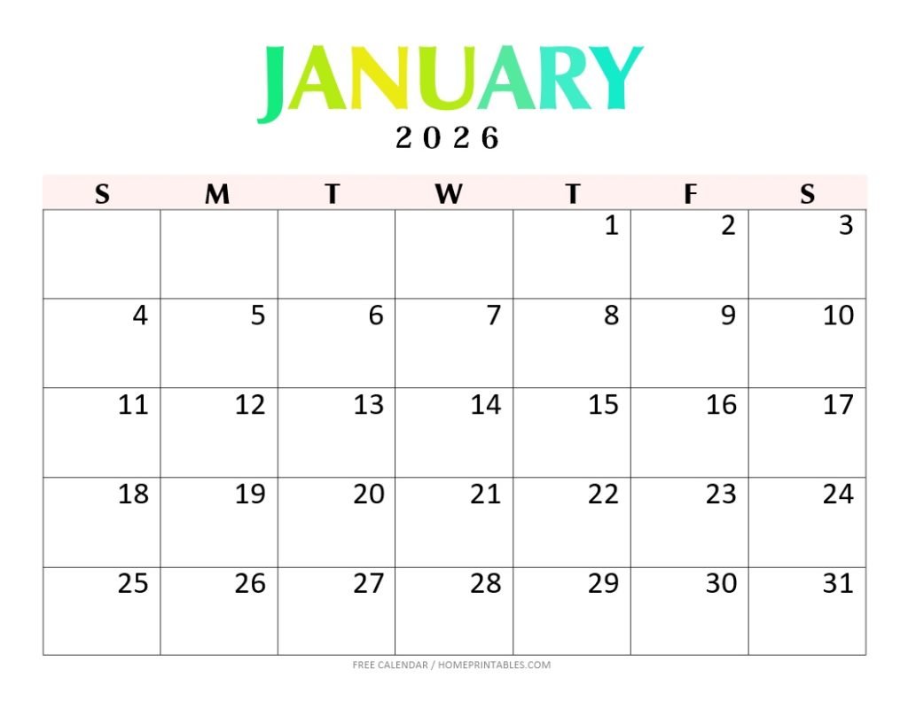 January 2026 calendar printable