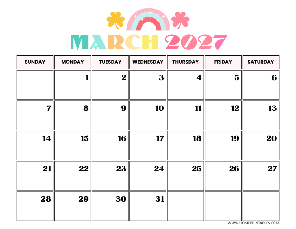 March 2027 calendar